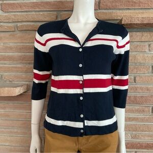 Jackie Blue Y2K Vintage Preppy Cotton Blend Striped Cardigan Small